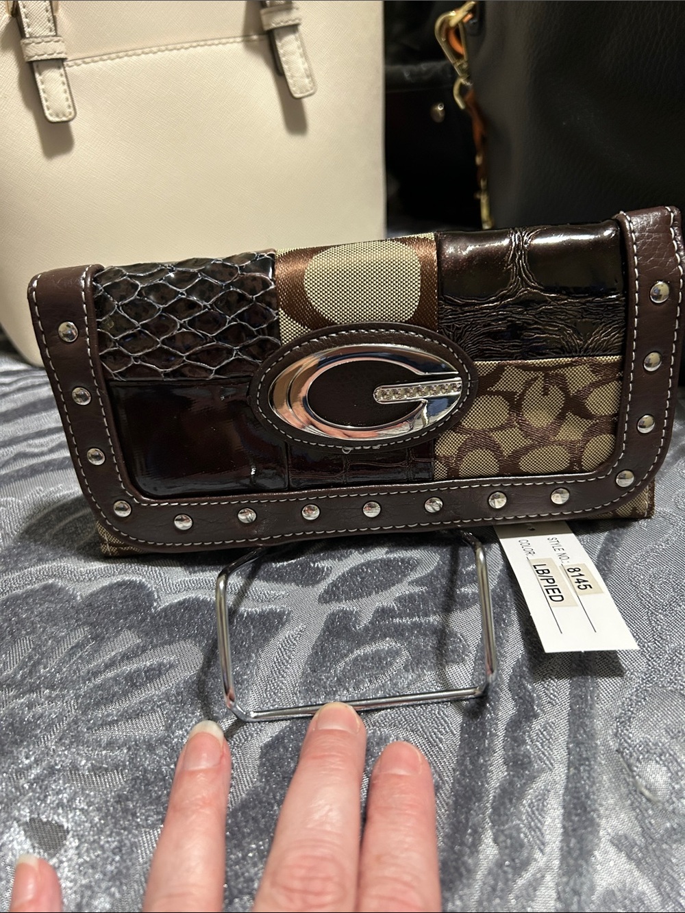 Guess Brown Patchwork Logo Clutch Wallet